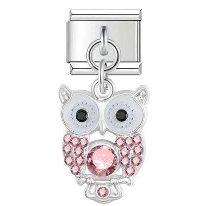 Crystal Owl & Enamel Butterfly Dangle Charms