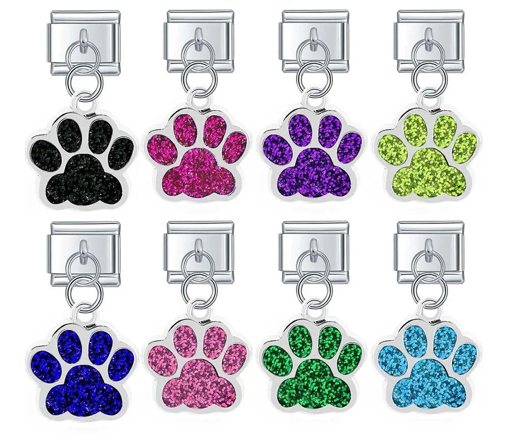 Set of colorful paw-shaped charms 