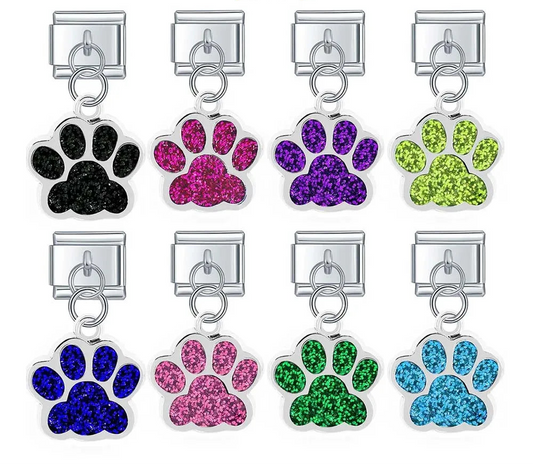 Set of colorful paw-shaped charms 