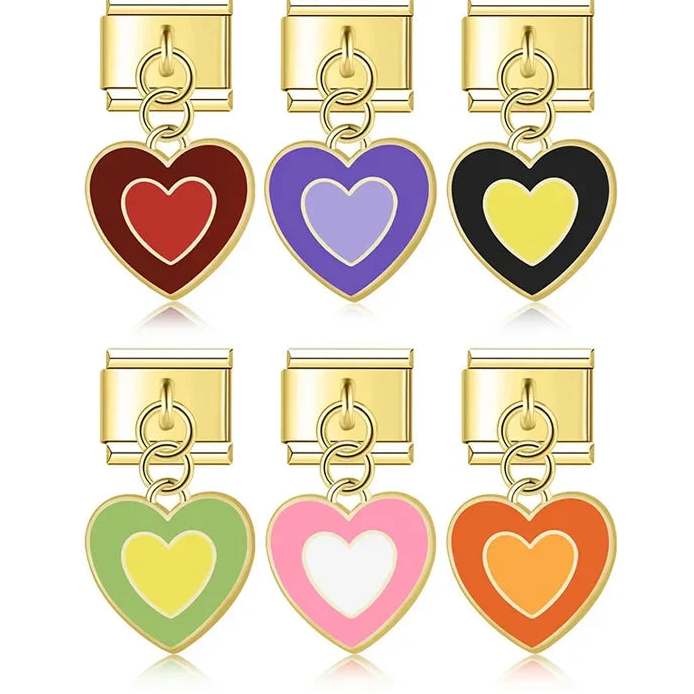 Set of colorful heart-shaped charms gold heart italian charms bracelet charmtastic 