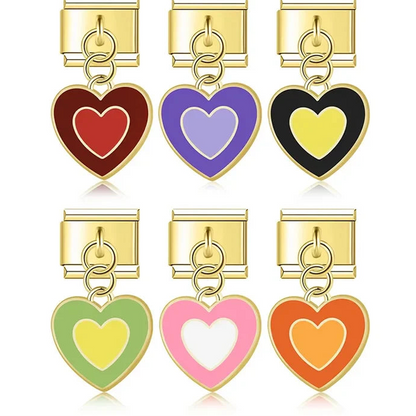 Colorful romantic heart gold Italian charms, by Charmtastic