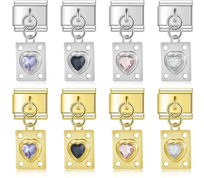 The Crystal Heart Plaque Dangle Charm in Silver & Gold