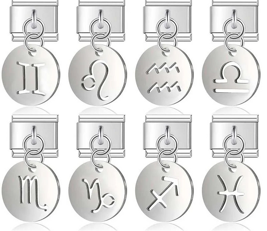 silver Round 12 Constellation dangle charms