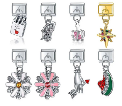 Star, Watermelon, Butterfly, Crown & Flower Dangle Italian Charms — Fun Summer Dangle Links