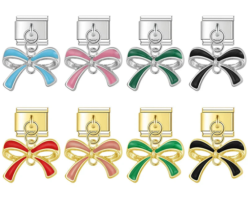 colorful Bowknot dangle charms silver&gold