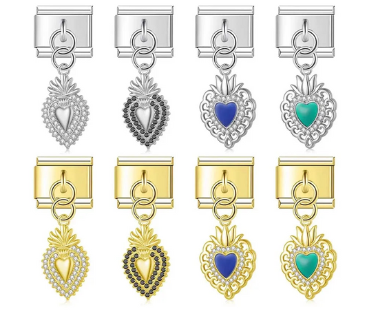 Elegant heart dangle charms silver&gold