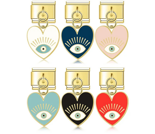 golden colorful heart eye charms