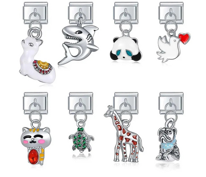 Cute Animal Themed Silver Dangle Italian Charms — Kawaii Animal Silhouette Dangle Links