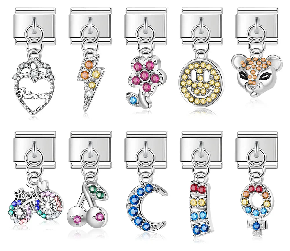 Moon Flower Lightning Heart Rhinestone charms