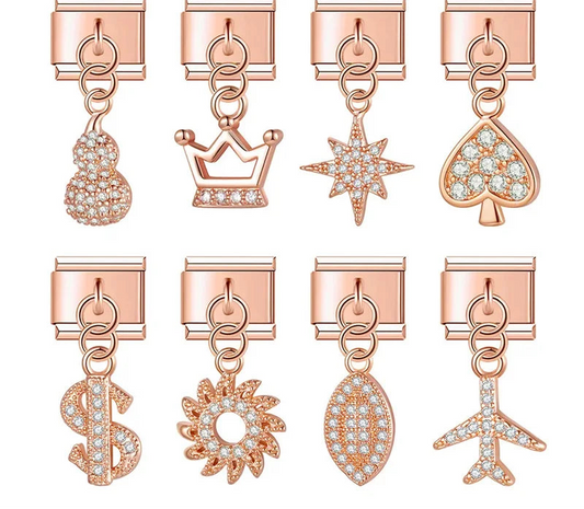 shiny rose gold charms Flower Bowknot Crown Moon