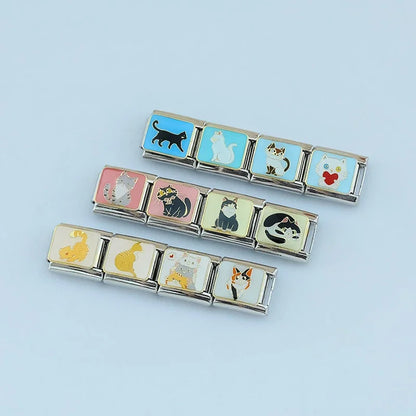 Whimsical Cat Lover Italian Charms — Cute Kitten, Bow Cat, Grumpy, Moon & Cat Face Links