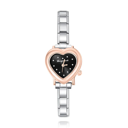 Two-Tone Heart Watch with Crystal Accents — Silver & Gold Romantic Italian Charm Watch