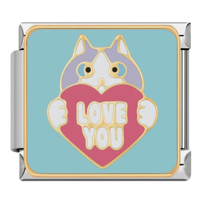 Cute Kitty Cat & Feline Friend Italian Charms — Cat Lover Enamel Bracelet Links