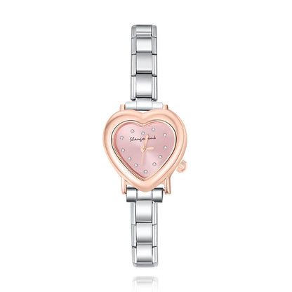 Two-Tone Heart Watch with Crystal Accents — Silver & Gold Romantic Italian Charm Watch
