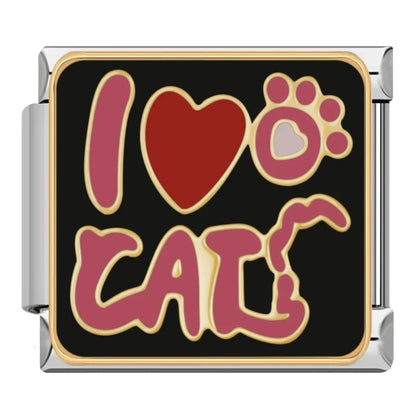 Cute Kitty Cat & Feline Friend Italian Charms — Cat Lover Enamel Bracelet Links