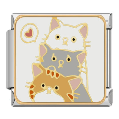 Cute Kitty Cat & Feline Friend Italian Charms — Cat Lover Enamel Bracelet Links