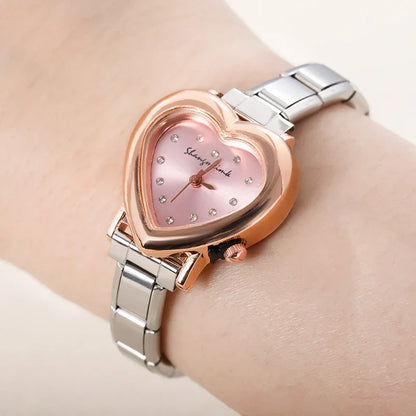 Two-Tone Heart Watch with Crystal Accents — Silver & Gold Romantic Italian Charm Watch
