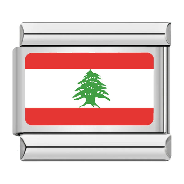 Lebanon flag Italian charm for a 9mm charm bracelet in stainless steel, by Charmtastic