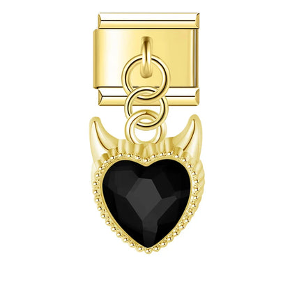 Demon Heart Gemstone Charms in Silver & Gold