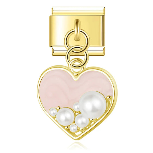 colorful Flower Heart charms in gold
