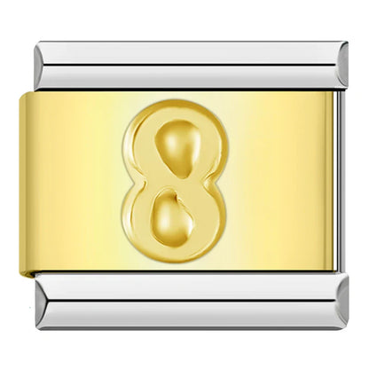 Classic Gold & Silver Number Italian Charms — Personalised Numeral 0–9 Bracelet Links