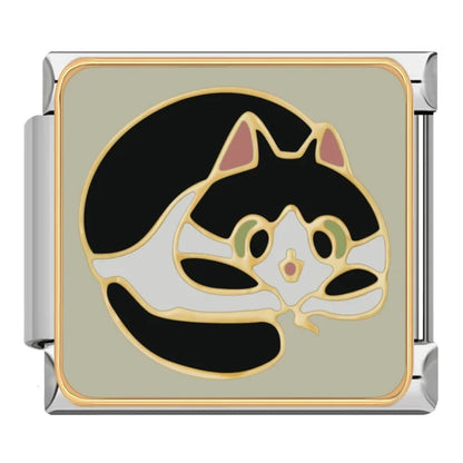Cute Kitty Cat & Feline Friend Italian Charms — Cat Lover Enamel Bracelet Links