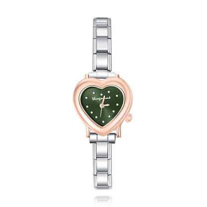 Two-Tone Heart Watch with Crystal Accents — Silver & Gold Romantic Italian Charm Watch