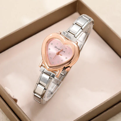 Two-Tone Heart Watch with Crystal Accents — Silver & Gold Romantic Italian Charm Watch