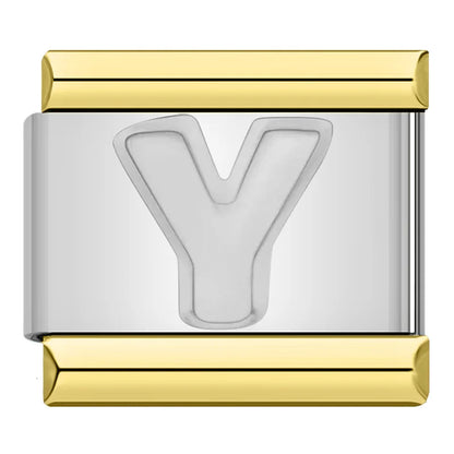 Silver with Gold Raised Letter & Symbol Italian Charms — Alphabet, Heart, Butterfly & Star Links