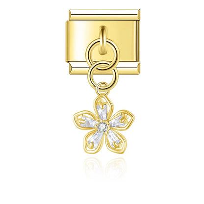 The Crystal Botanical Blossom Dangle Charm in Silver & Gold