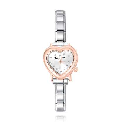 Two-Tone Heart Watch with Crystal Accents — Silver & Gold Romantic Italian Charm Watch