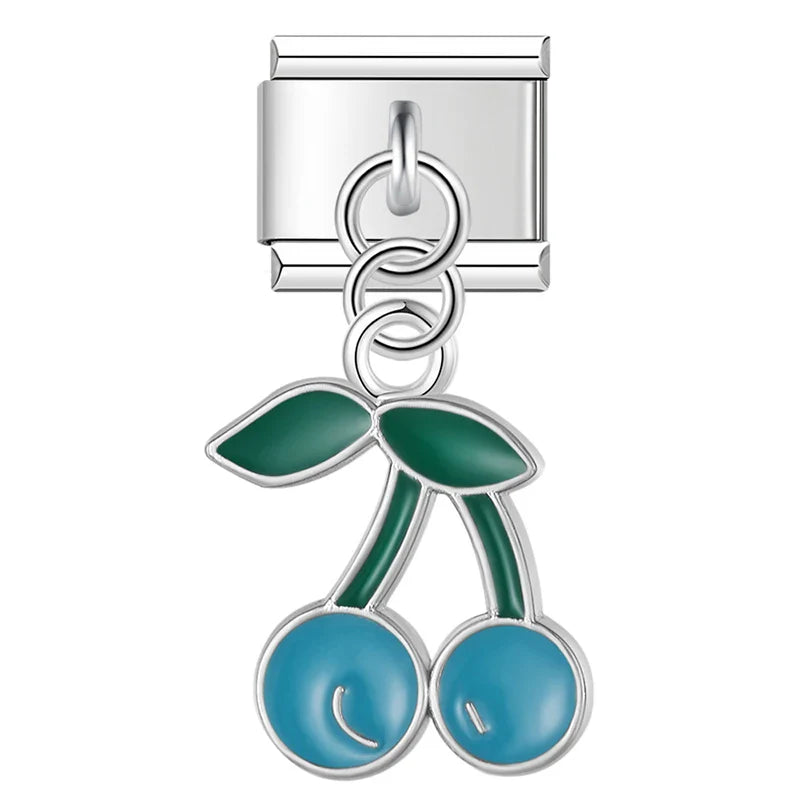 The Sweet Cherry & Floral Kitty Dangle Charm in Silve