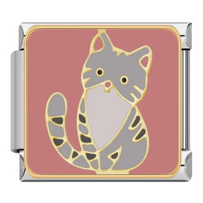 Cute Kitty Cat & Feline Friend Italian Charms — Cat Lover Enamel Bracelet Links