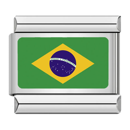 Brazil flag Italian charm for a 9mm charm bracelet in stainless steel, by Charmtastic