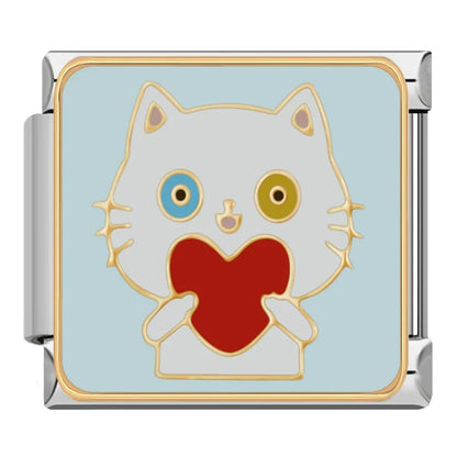 Cute Kitty Cat & Feline Friend Italian Charms — Cat Lover Enamel Bracelet Links