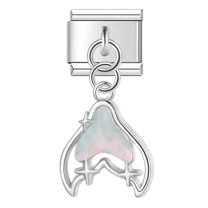 Mermaid Tail Heart Italian Charm – Iridescent 9mm Bracelet Links in 6 Colours