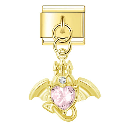Winged Crystal Devil Heart Dangle Charm