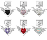 The Gothic Winged Crystal Heart Dangle Charm