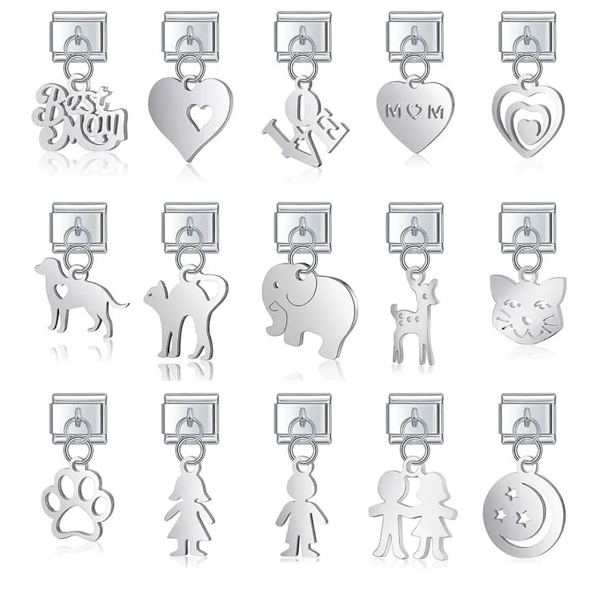 Silver symbols dangle italian charms