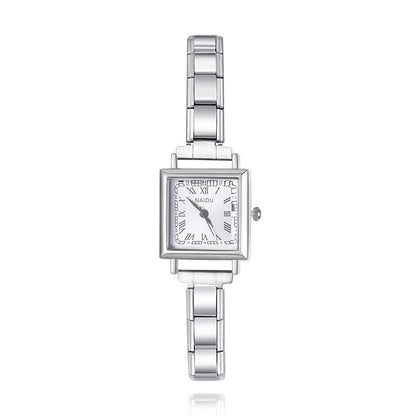 Vintage Square Roman Numeral Italian Charm Watch — Retro Heritage Watch Bracelet
