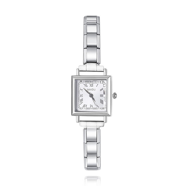 Vintage Square Roman Numeral Italian Charm Watch — Retro Heritage Watch Bracelet
