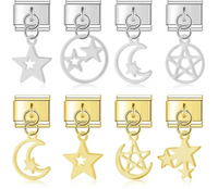 The Stars & Moon Pendant Dangle Charm in Silver & Gold