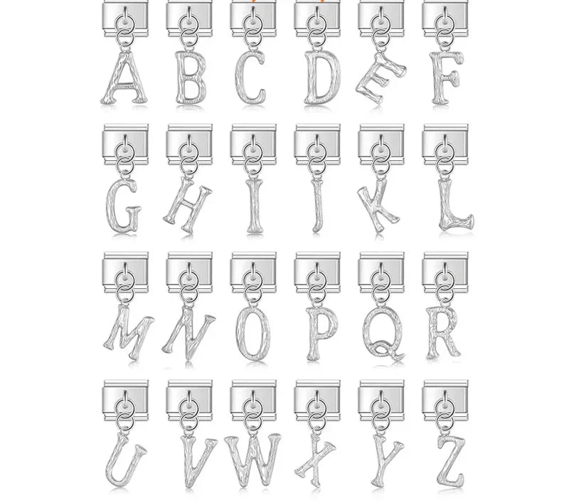 elegant silver dangle letters charms
