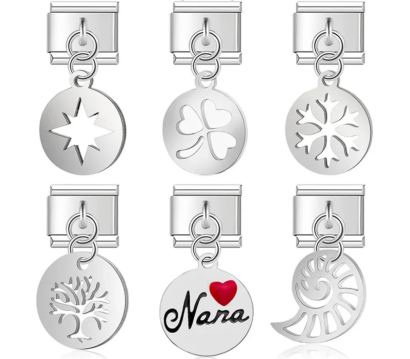 Round Nana Heart Snowflake Conch Charms Italian Links DJ201