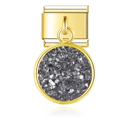 The Round Shiny Sparkling Druzy Dangle Charm in Gold