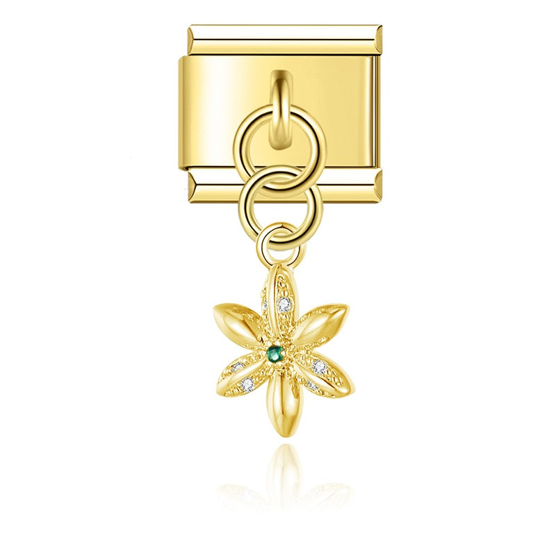 Elegant Golden Round Star Flower Birds charms