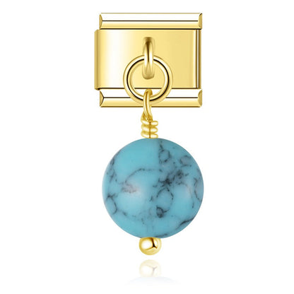 Oblate Coloured Bead Charms in Gold