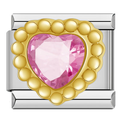 Gold CZ Heart, Pearl, Crown & Double Heart Italian Charms — Gem-Set Bracelet Links