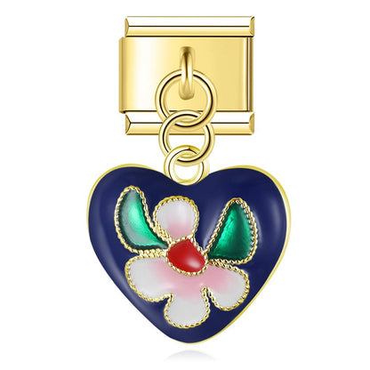 The Vibrant Enamel Butterfly & Floral Heart Dangle Charm in Gold