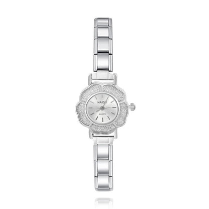 Flower Shaped Watch with Textured Edge — Floral Italian Charm Watch Bracelet